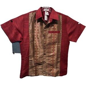NICS S&B Gold Embroidered African Style Cloth Button Dress Cuban Club Shirt 2XL